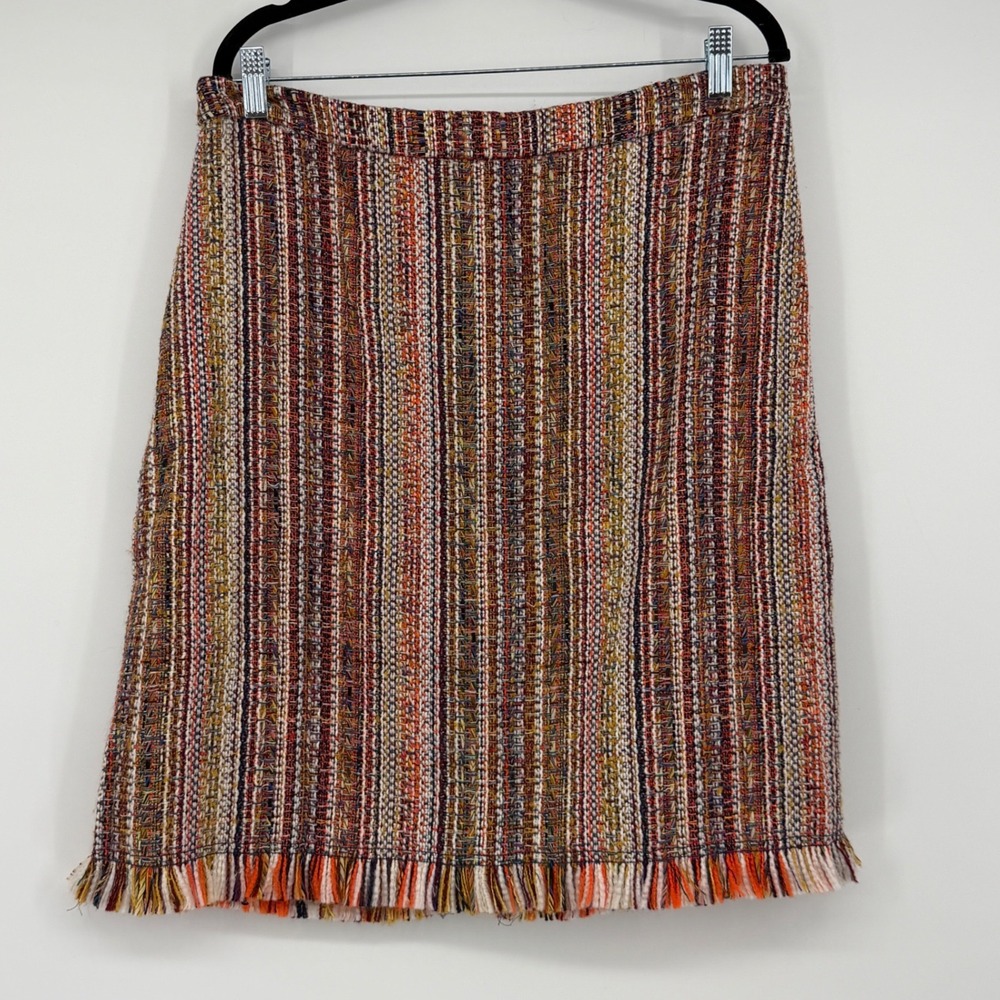 Maeve by Anthropologie Multicolor Tweed Fringed Mini Skirt Size 14 Striped Woven